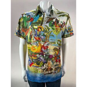 Colorful Parrot Tropical Themed Mens Short Sleeve Button-Up Shirt Casual Beachwe